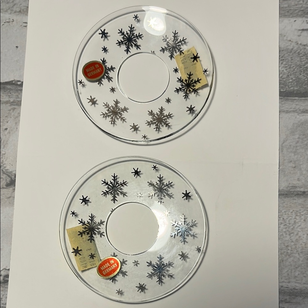 Vintage Snowflake Glass Bobeche set holiday candle drip catchers